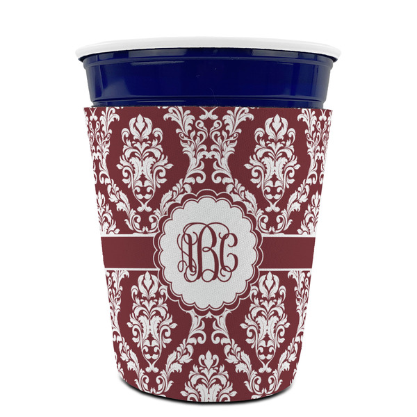 Maroon & White Party Cup Sleeves - without bottom - FRONT (on cup)