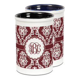 Maroon & White Ceramic Pencil Holder - Large