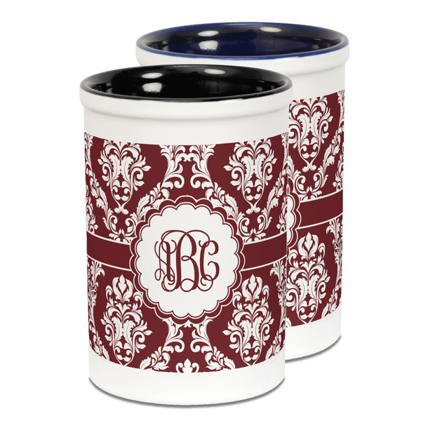 Custom Maroon & White Ceramic Pencil Holder - Large