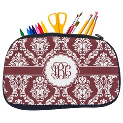 Maroon & White Neoprene Pencil Case - Medium w/ Monogram