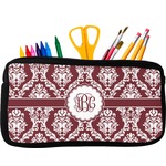 Maroon & White Neoprene Pencil Case - Small w/ Monogram