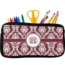 Maroon & White Neoprene Pencil Case - Small w/ Monogram