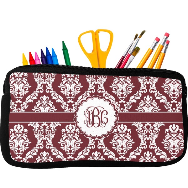 Custom Maroon & White Neoprene Pencil Case - Small w/ Monogram