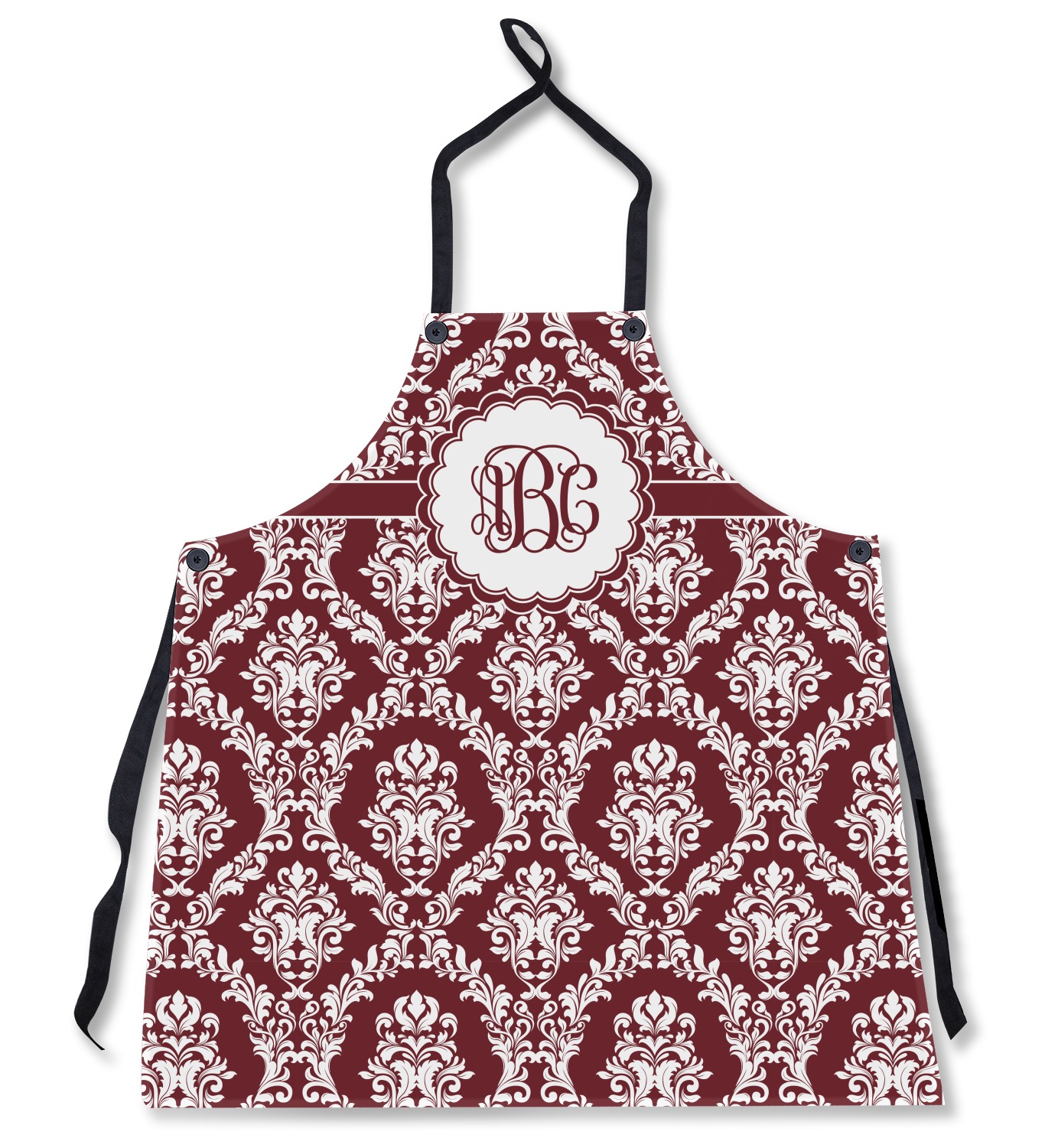 Custom Maroon & White Apron Without Pockets w/ Monogram YouCustomizeIt