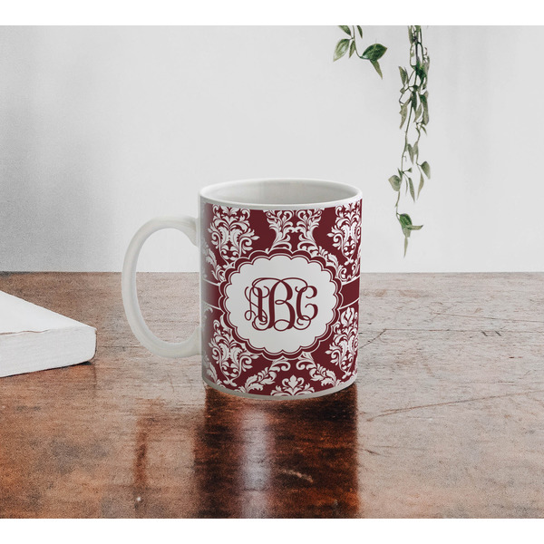Maroon & White Personalized Coffee Mug - Lifestyle