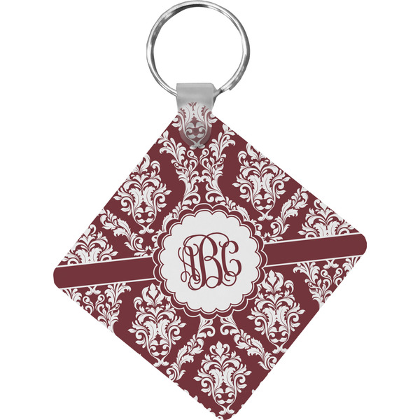 Custom Maroon & White Diamond Plastic Keychain w/ Monogram