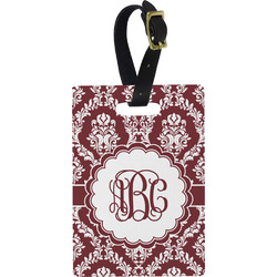 Maroon & White Plastic Luggage Tag - Rectangular w/ Monogram