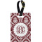 Maroon & White Plastic Luggage Tag - Rectangular w/ Monogram