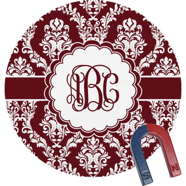 Custom Maroon & White Round Fridge Magnet (Personalized)