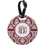 Maroon & White Plastic Luggage Tag - Round (Personalized)