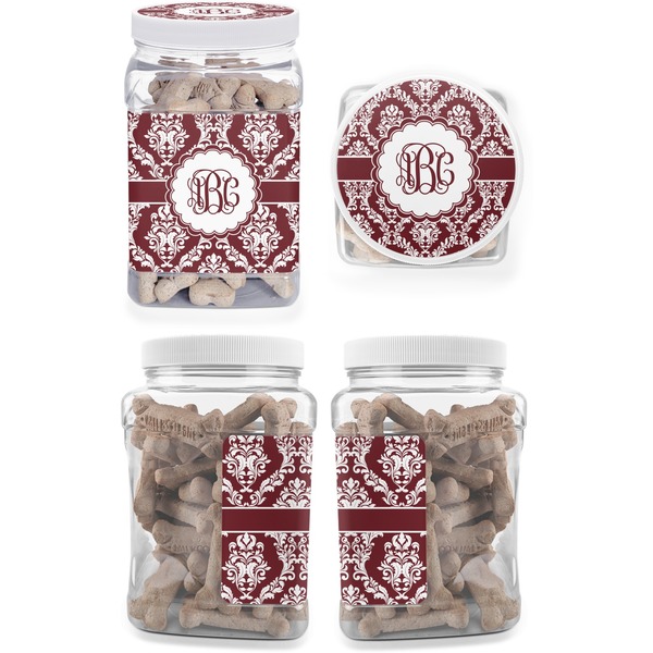 Maroon & White Pet Treat Jar - Multiple Angles