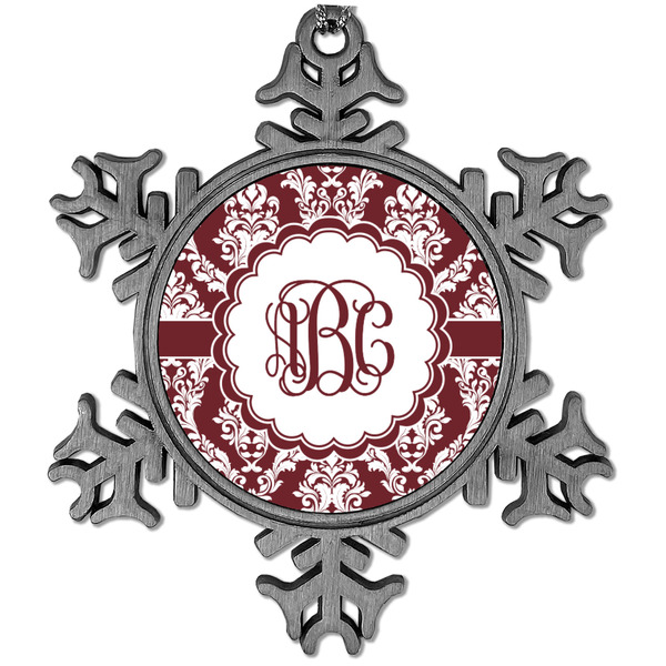 Custom Maroon & White Vintage Snowflake Ornament (Personalized)
