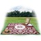 Maroon & White Picnic Blanket - with Basket Hat and Book - in Use