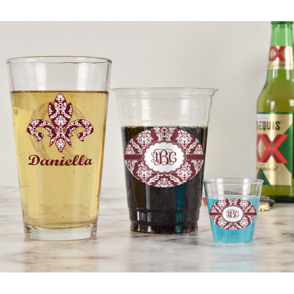 Maroon & White Pint Glass - Two Content - In Context