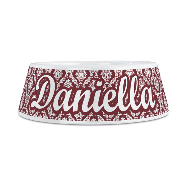 Maroon & White Plastic Dog Bowls - Medium - FRONT