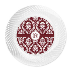 Maroon & White Plastic Party Dinner Plates - 10" (Personalized)