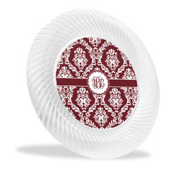 Maroon & White Plastic Party Dinner Plates - 10" (Personalized)
