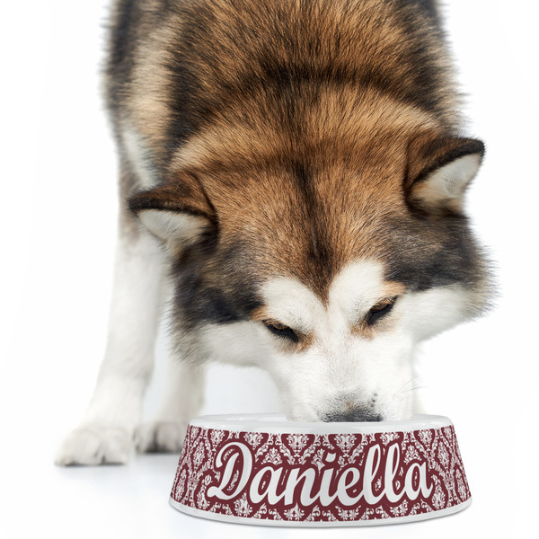Maroon & White Plastic Pet Bowls - Large - LIFESTYLE