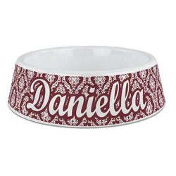 Maroon & White Plastic Dog Bowl - Large (Personalized)