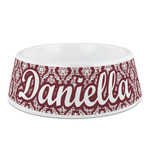 Maroon & White Plastic Dog Bowl (Personalized)