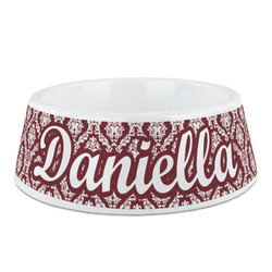 Maroon & White Plastic Dog Bowl (Personalized)