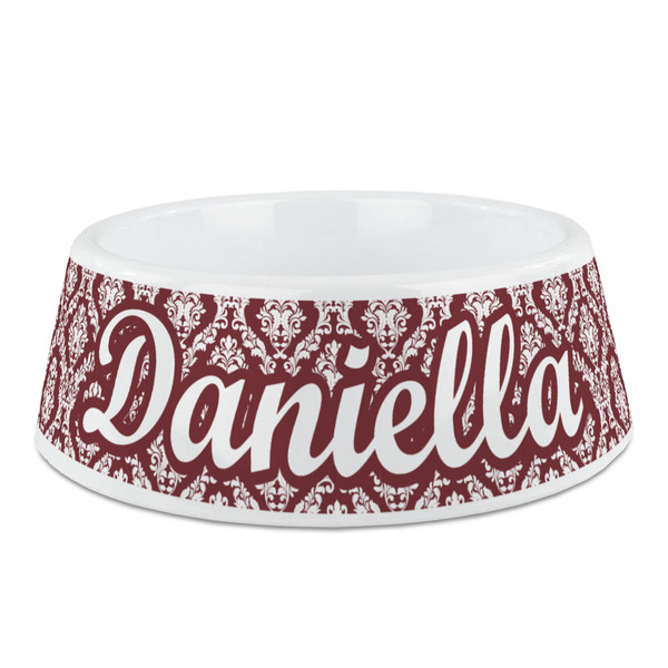 Custom Maroon & White Plastic Dog Bowl (Personalized)