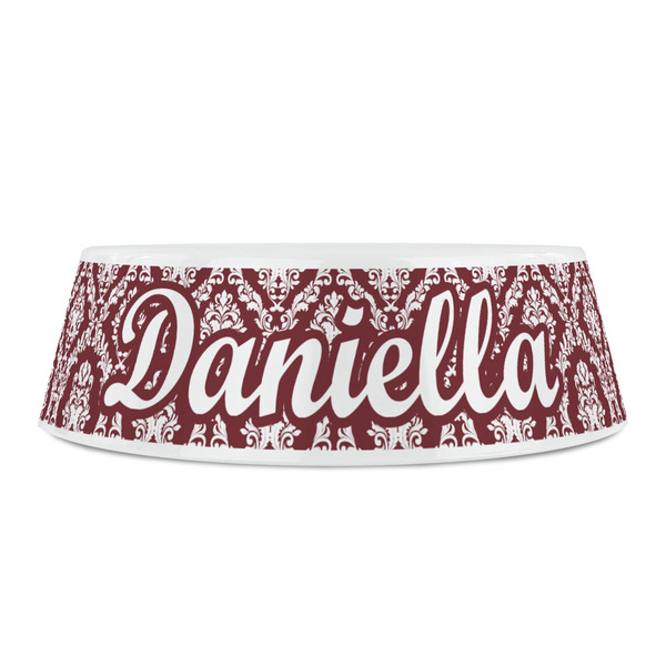 Maroon & White Plastic Pet Bowls - Small - FRONT