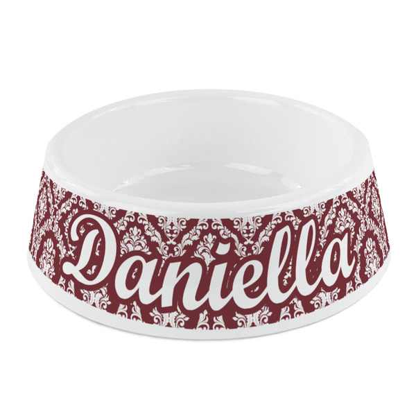 Custom Maroon & White Plastic Dog Bowl - Small (Personalized)