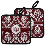 Maroon & White Pot Holders - Set of 2 w/ Monogram