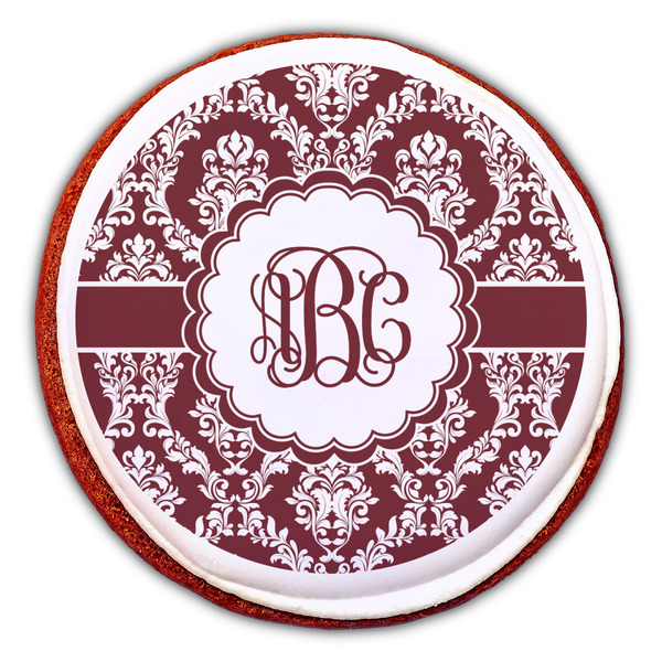 Maroon & White Printed Icing Circle - Large - On Cookie