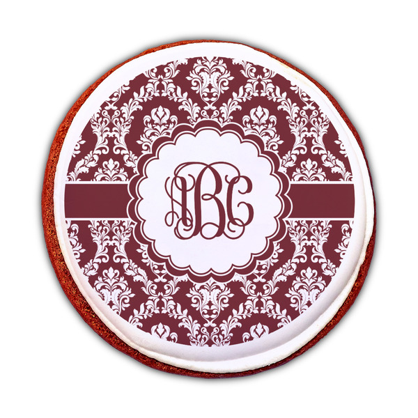 Maroon & White Printed Icing Circle - Medium - On Cookie