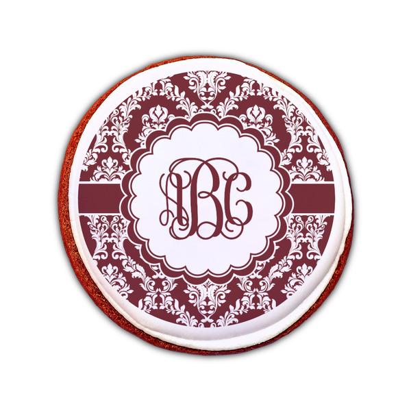 Maroon & White Printed Icing Circle - Small - On Cookie