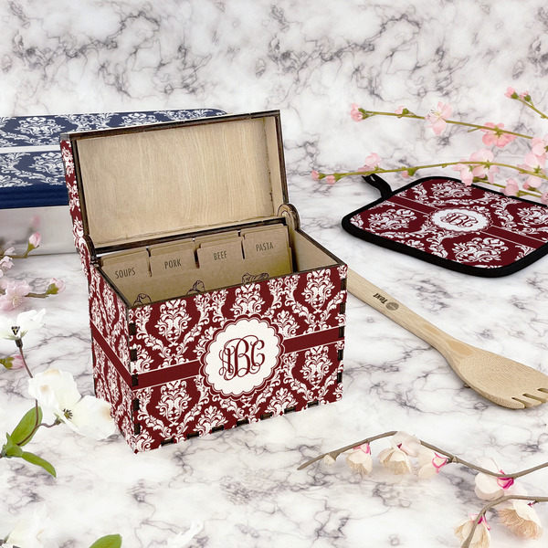 Maroon & White Recipe Box - Full Color - In Context
