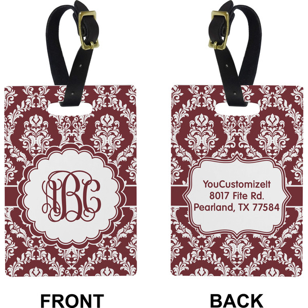 Maroon & White Rectangle Luggage Tag (Front + Back)