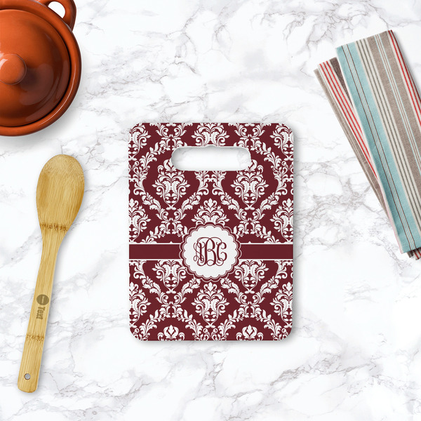 Maroon & White Rectangle Trivet with Handle - LIFESTYLE