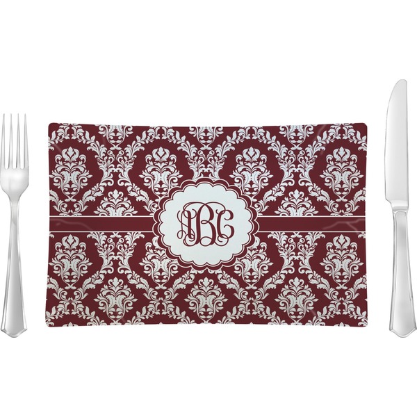 Custom Maroon & White Rectangular Glass Lunch / Dinner Plate - Single or Set (Personalized)