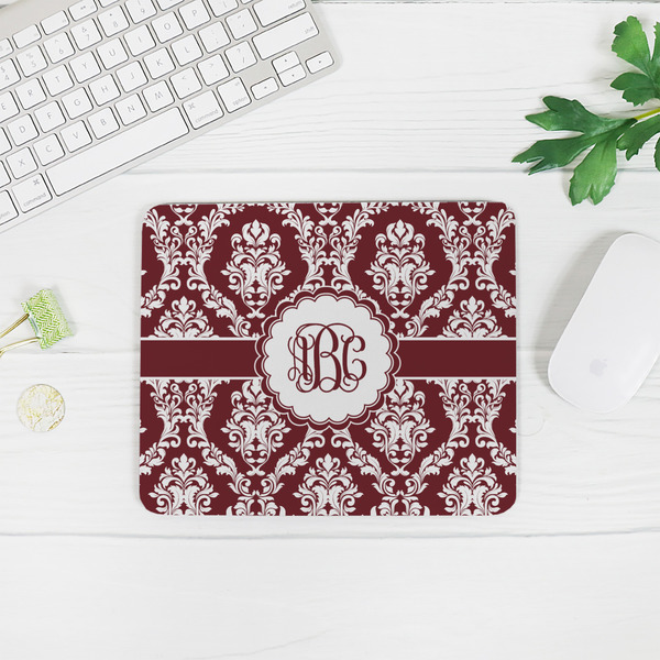 Maroon & White Rectangular Mouse Pad - LIFESTYLE 2