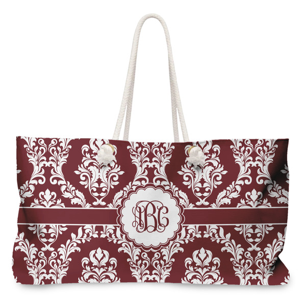 Custom Maroon & White Large Tote Bag with Rope Handles (Personalized)