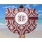 Maroon & White Round Beach Towel - In Use