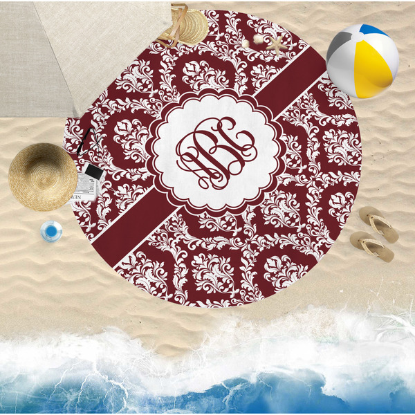 Maroon & White Round Beach Towel Lifestyle
