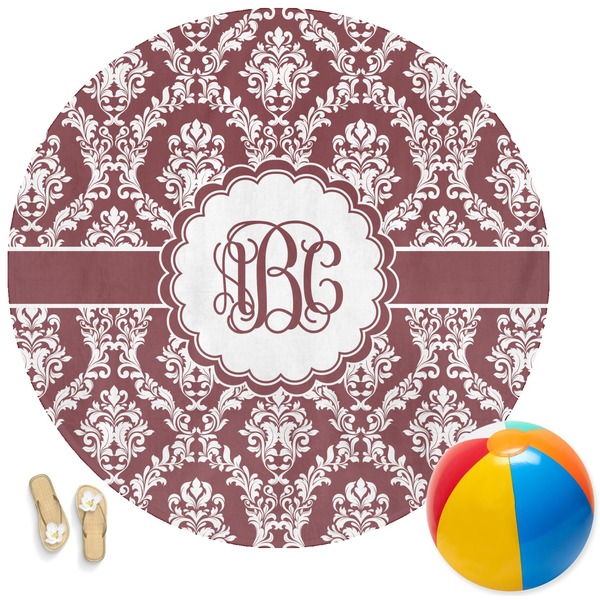 Custom Maroon & White Round Beach Towel (Personalized)