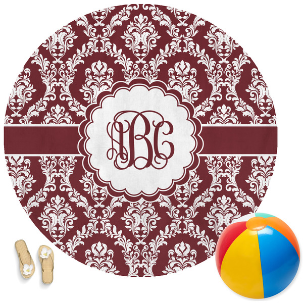 Custom Maroon & White Round Beach Towel (Personalized)
