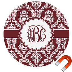 Maroon & White Round Car Magnet - 6" (Personalized)