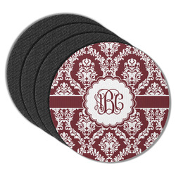Maroon & White Round Rubber Backed Coasters - Set of 4 (Personalized)