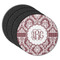 Maroon & White Round Rubber Backed Coasters - Set of 4 (Personalized)