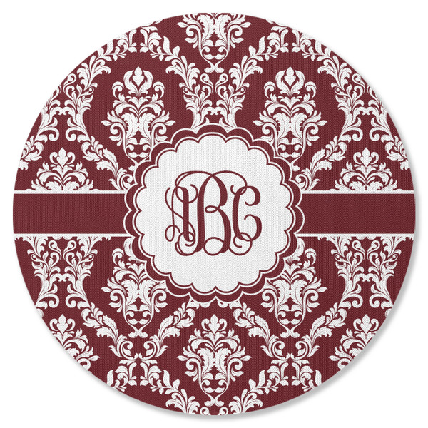 Maroon & White Round Coaster Rubber Back - Single