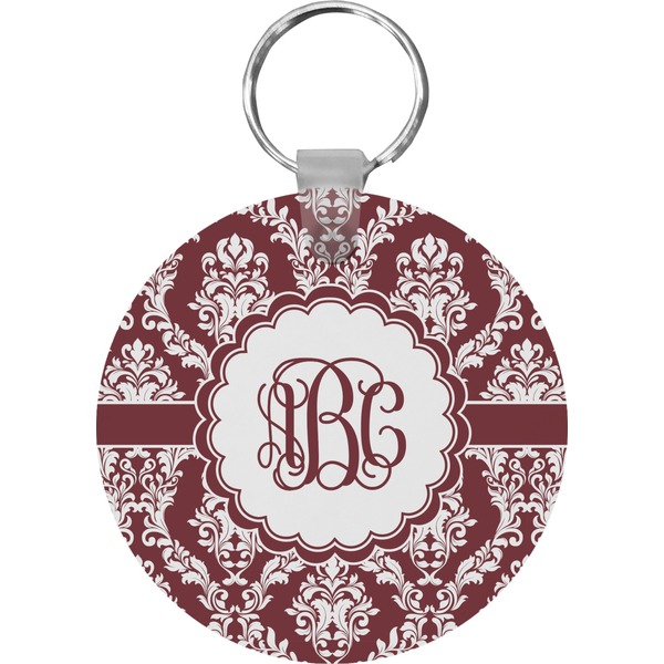 Custom Maroon & White Round Plastic Keychain (Personalized)