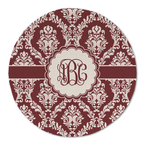 Maroon & White Round Linen Placemats - FRONT (Double Sided)