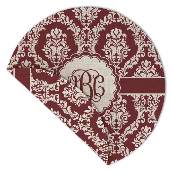 Maroon & White Round Linen Placemats - Front (folded corner double sided)