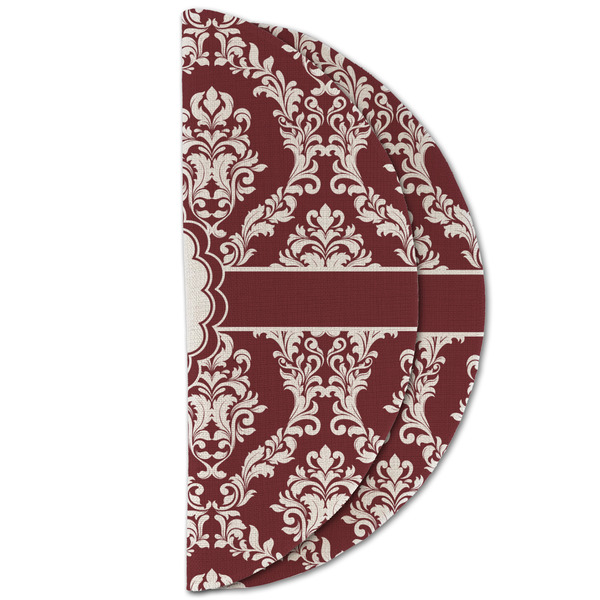 Maroon & White Round Linen Placemats - HALF FOLDED (double sided)
